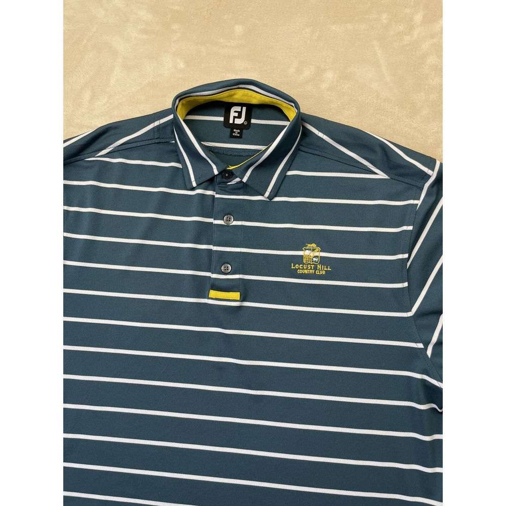 FootJoy Polo Shirt Men L Blue Striped Locust Hill Country Club Golf Short Sleeve